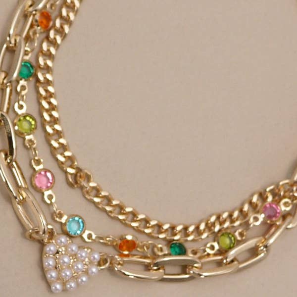 Gold PEARL HEART MULTI STONE MULTI LAYER BRACELET | 80B234 for wholesale on Faire