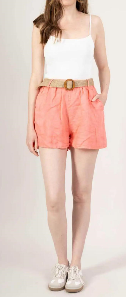 LOOWIE - Wholesale Shorts - Women's - COSHL Italian Linen Short Pants S/M w/Raffia Belt LOOWIE1