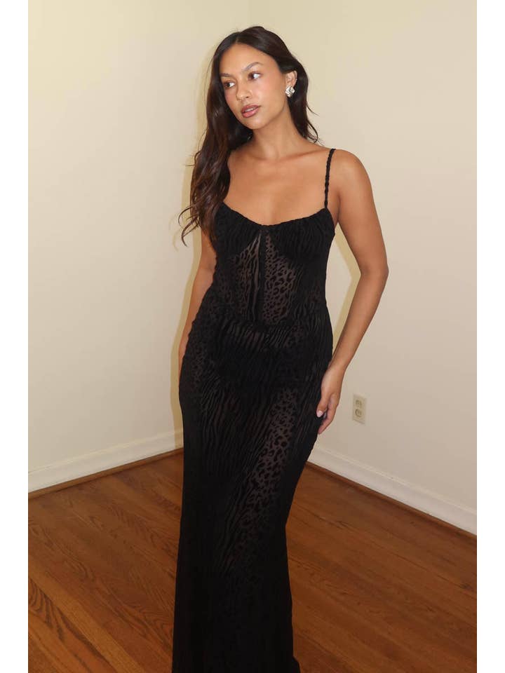 Black Burnout Velvet Corset Maxi for wholesale on Faire