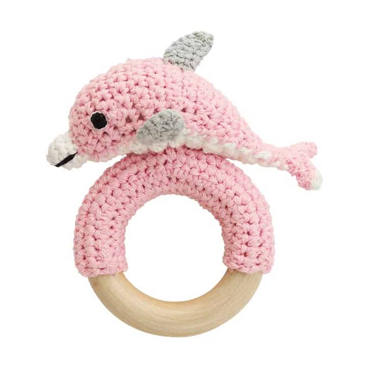 Dolphin crocheted grasping toy in pink DOLPHY for wholesale by SindiBaba