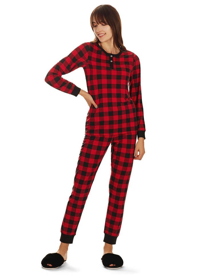 Buffalo Plaid Long Sleeve Tapered Bottom 2 Piece Pajama Set for wholesale by Infinity Classics International Inc.