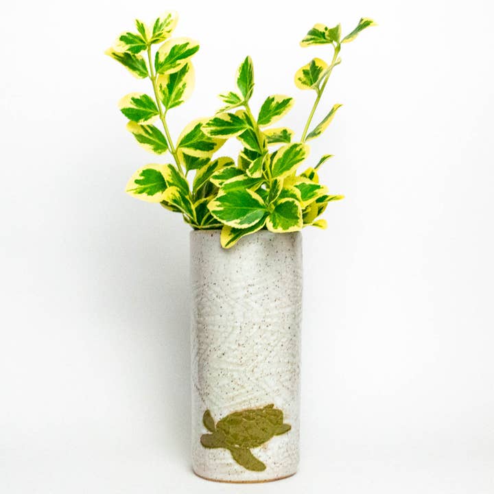 Sea Turtle Design Handmade in Ohio Ceramic Vase for wholesale by White Squirrel Clayworks
