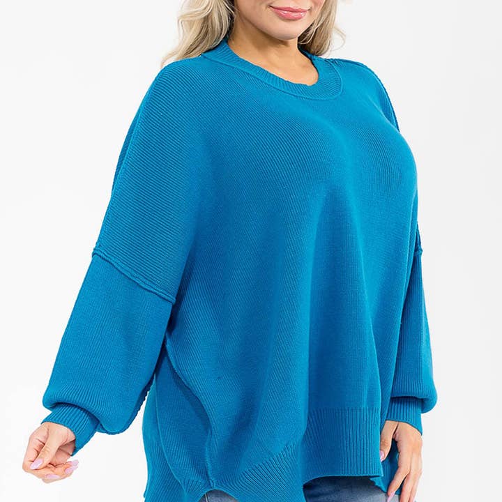 T20615P - Pull surdimensionné en maille côtelée unie grande taille pour la vente par IWT Brands