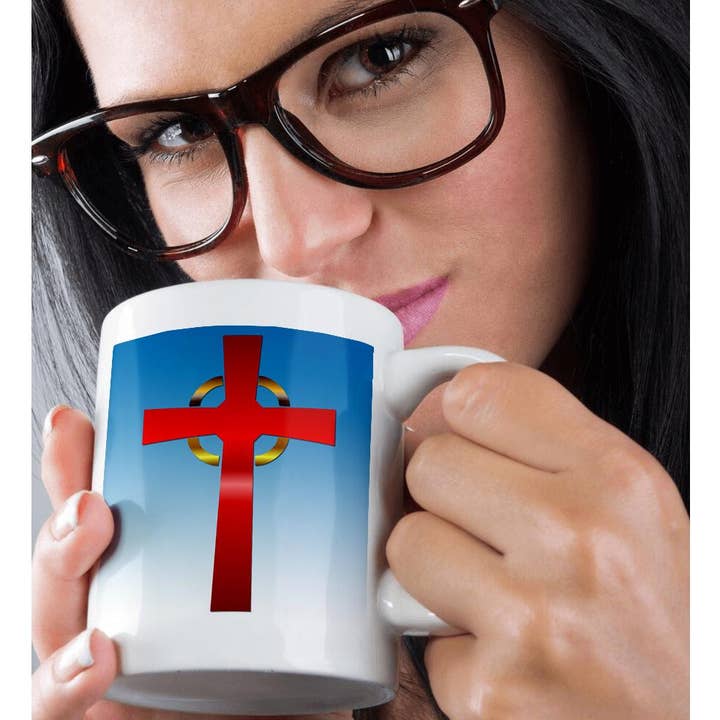 3dRose - Vendita all'ingrosso Tazza - 3dRose, Croce celtica scarlatta e dorata su sfondo sfumato blu, Tazza9