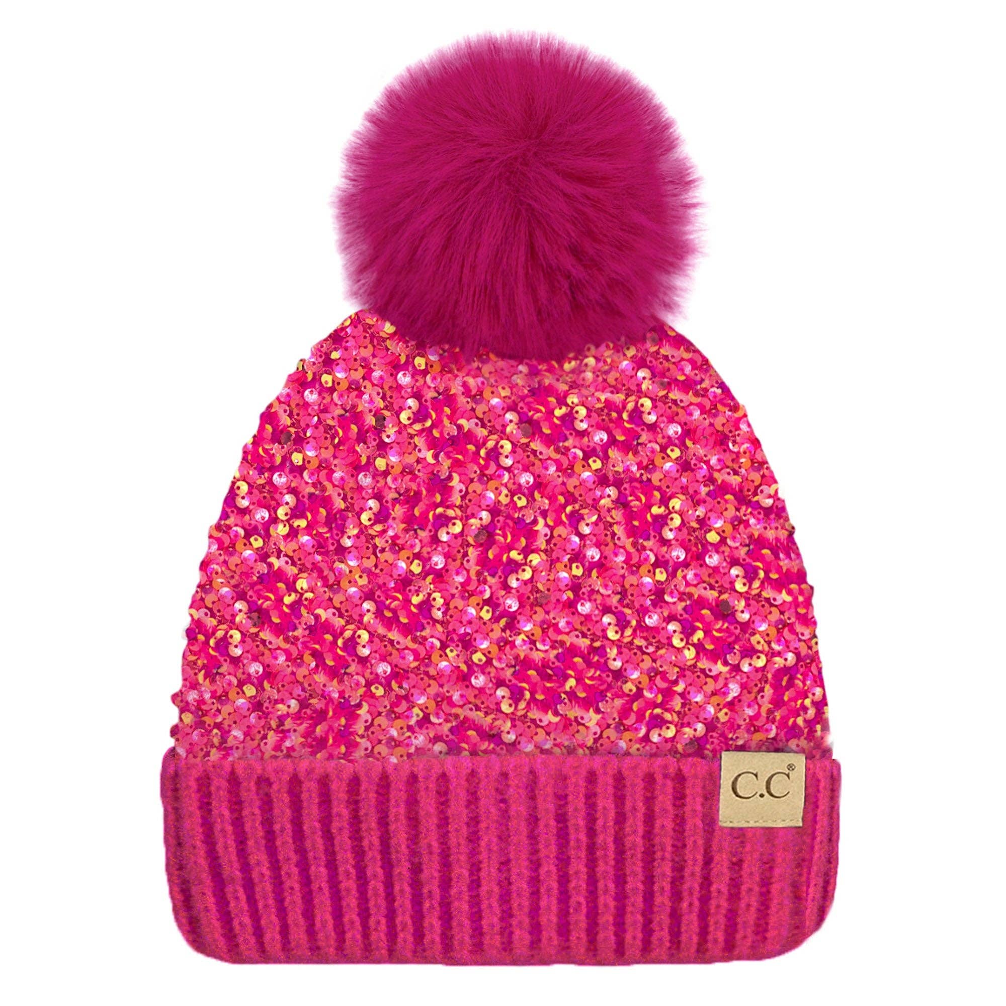 Truly Contagious - Wholesale Beanie - Kids - CC Kids Sequin Fur Pom Beanie - Kids Hat ( KD-HTE0012 )1