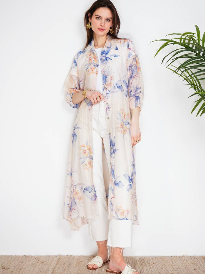 NOELINE - Wholesale Dress - Women's - Long printed tencel shirt dress 2508-8