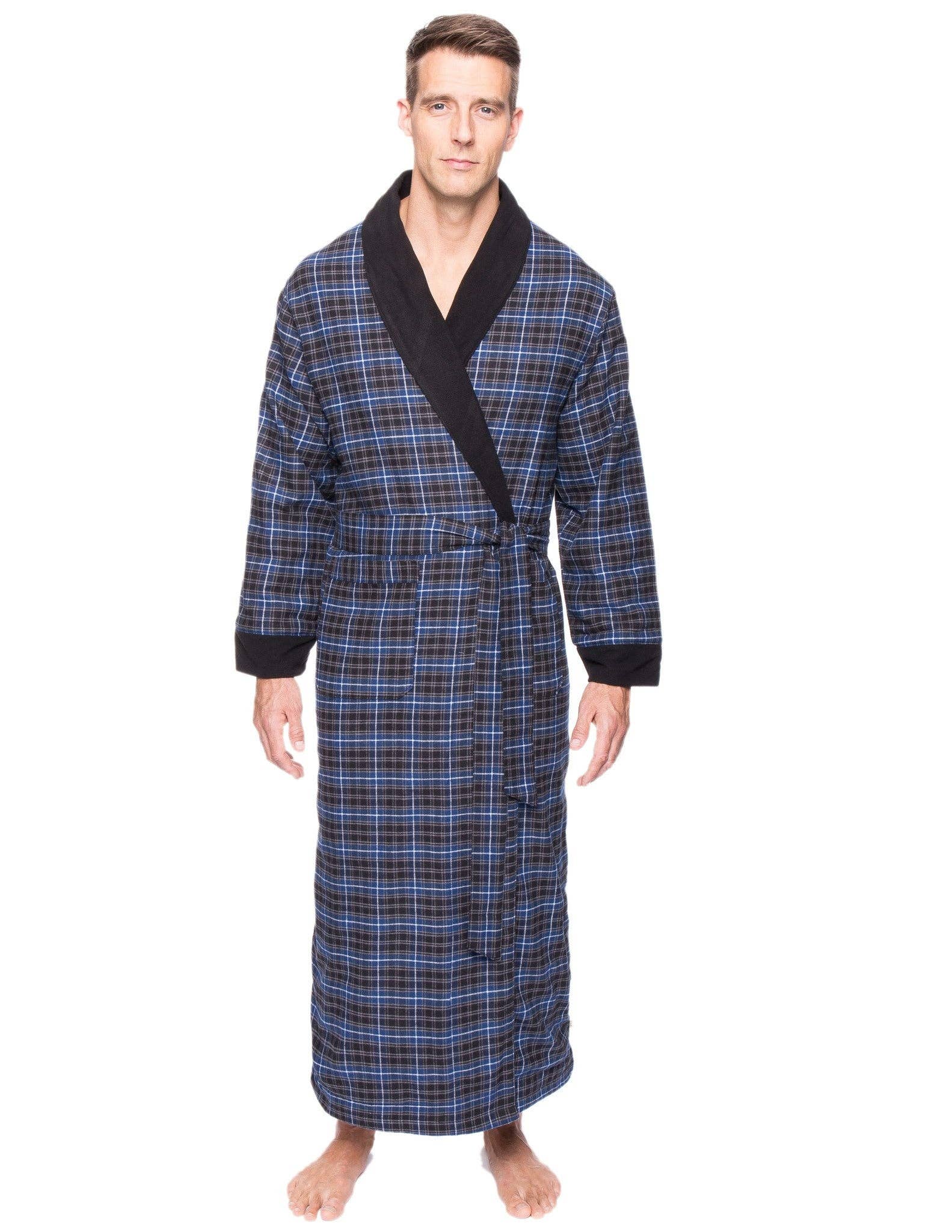 Noble Mount - Wholesale Robe – Men's - Men's Premium 100% Cotton Flannel Fleece Lined Robe