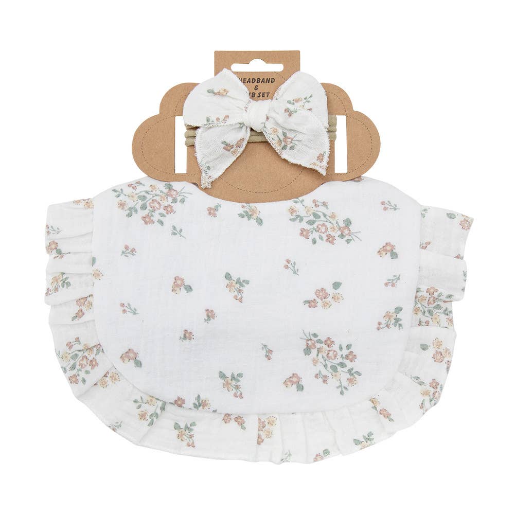 Little Trendy - Vente Bavoir - bébés - Ensembles de bavoirs et de bandeaux en dentelle à volants en coton floral pour bébé1