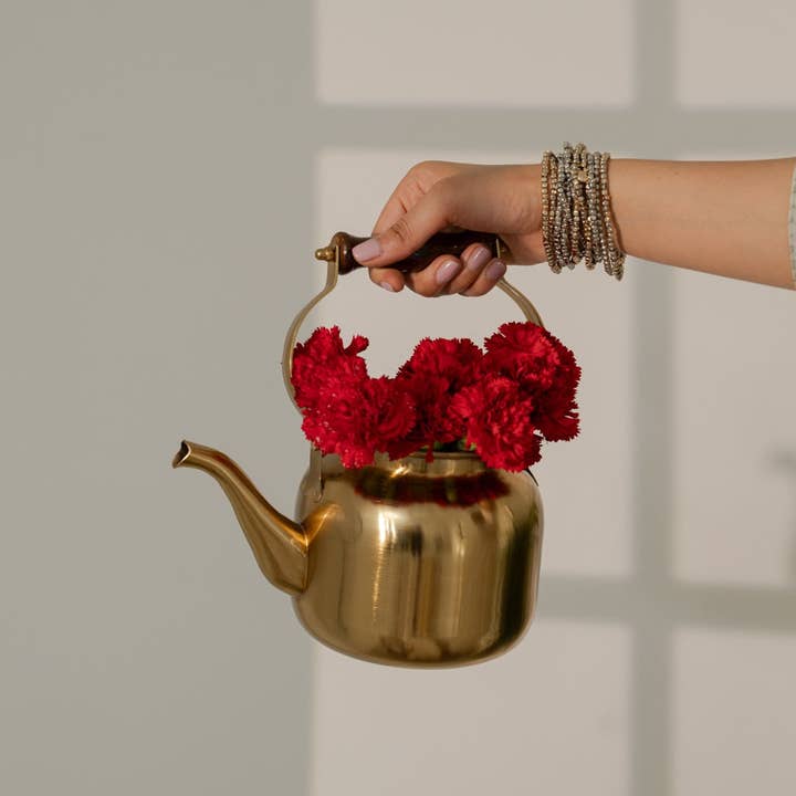 Marble Lotus Original - Wholesale Tea Pot - Matte Gold Tea Kettle with Wooden Handle
