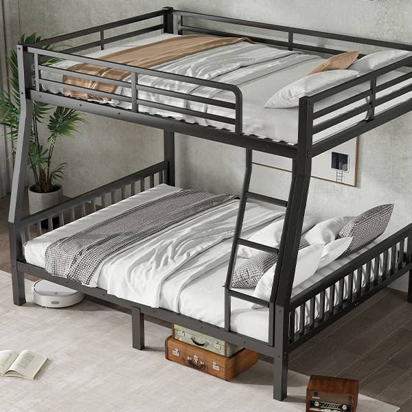 39F Inc. - Wholesale Bed - Full XL Over Queen Metal Bunk Bed with Ladder, Black2