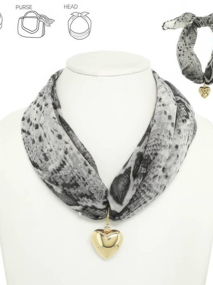 Grafikdruck Herzanhänger Schal Krawatte Halskette für den Großhandel von CC Wholesale Clothing