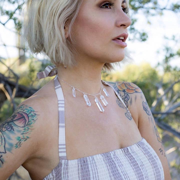 Crystal Quartz Bib Necklace for wholesale by Buddha Blossom Jewels
