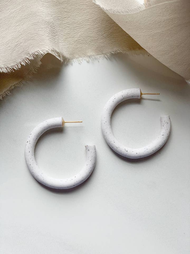 Large Hoop Earring in White Granite for wholesale by Clay By Denae