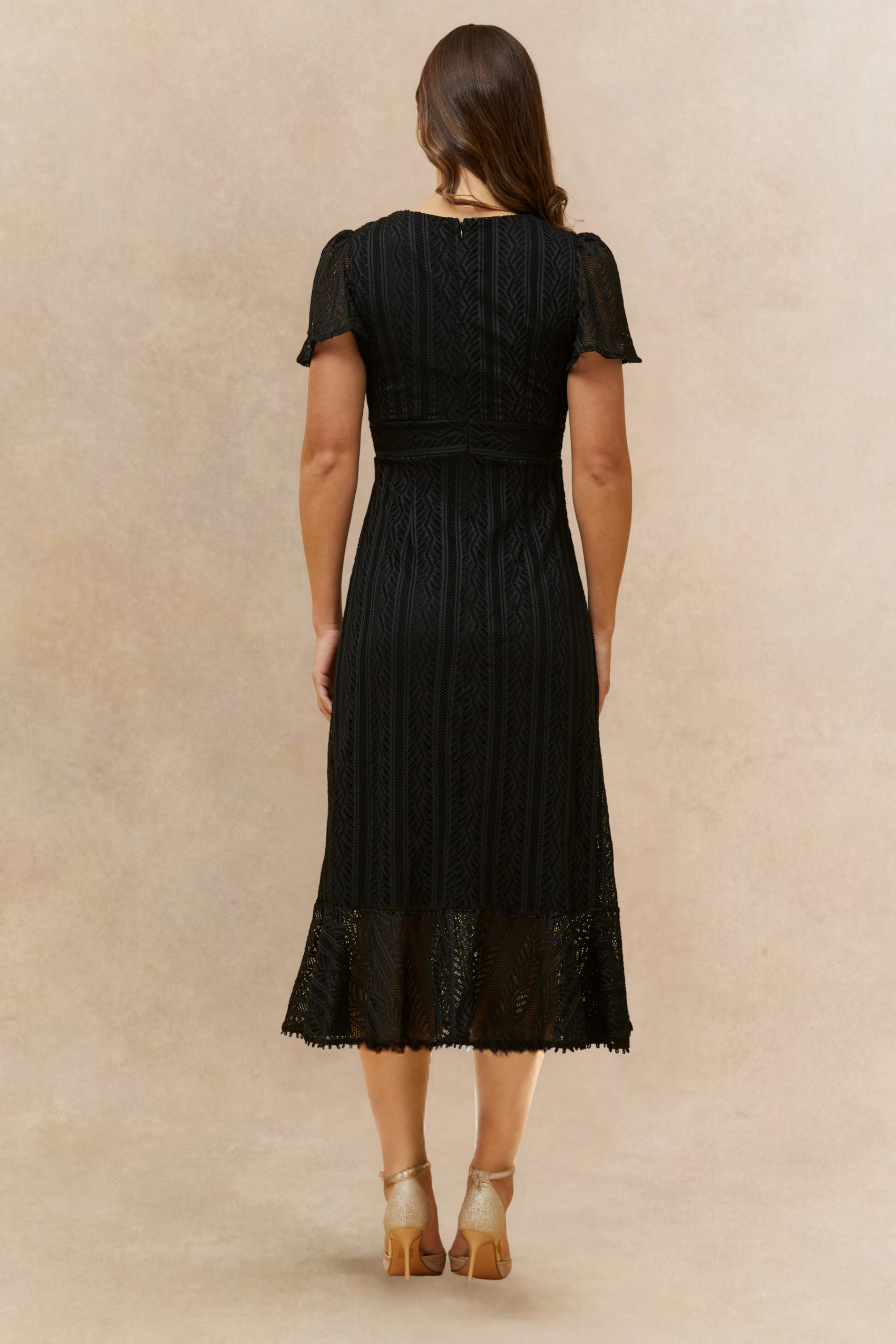 Black Bonnie Crochet Knit Midi Dress Lining Short Sleeves for wholesale on Faire7