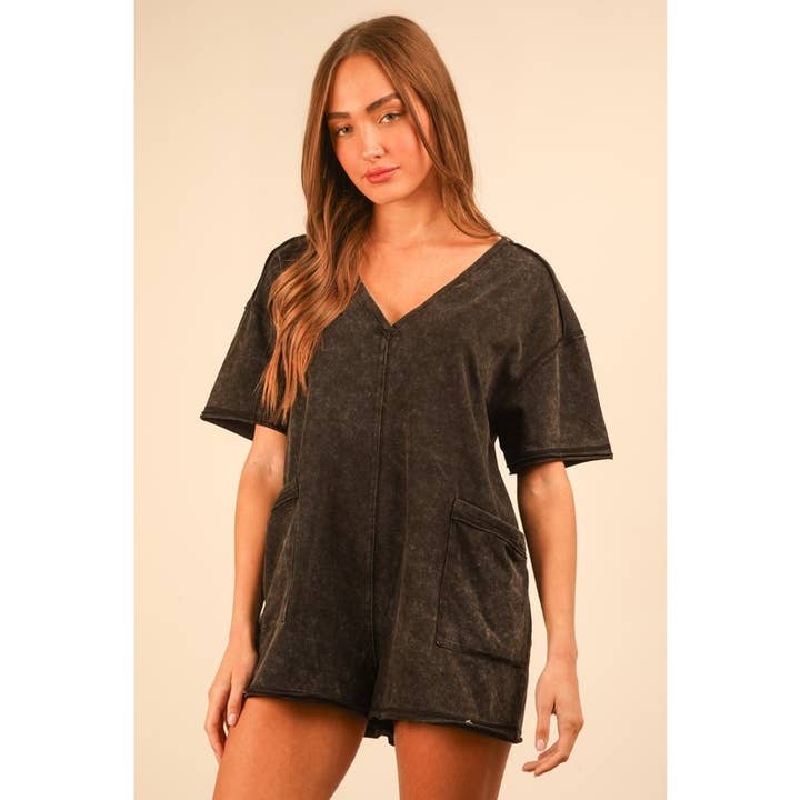 IVE - Wholesale Romper - Women's - Mineral Washed Oversized Casual Knit Romper