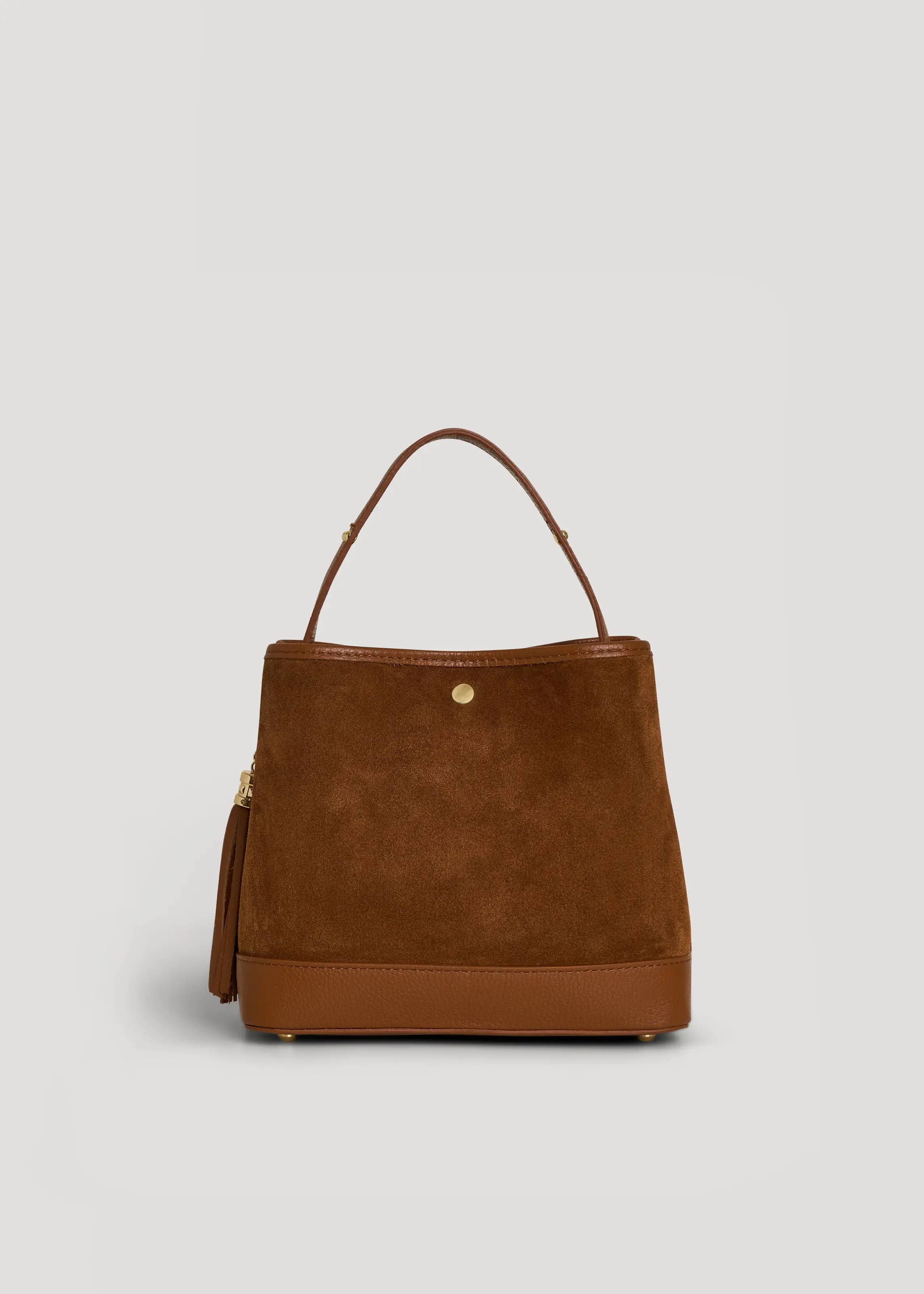 Prestige Milano - Wholesale Top handle bag – women's - Kendy Bag in Tan Suede and Dollar Leather