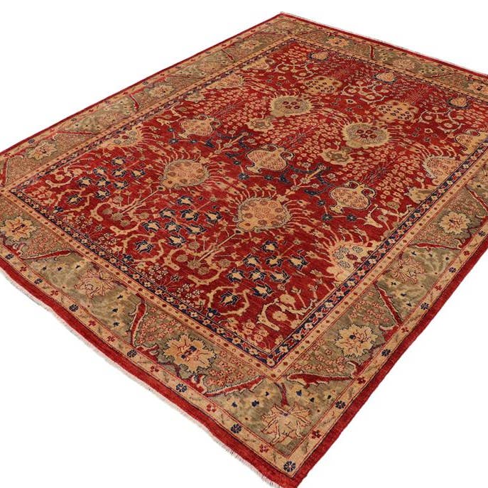 Tapis en laine Oriental Ziegler Genie rouge/vert olive - 8'11'' x 11'5'' pour la vente par Arshs Fine Rugs