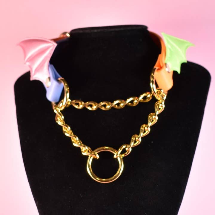 hecho a tu medida / Payaso murciélago arcoíris Biothane Martingale 3/4 pulgada / collar de juego para gatitos / gótico / moda alternativa / collar de juego de mascotas bdsm para venta al por mayor de Naughty Pawsies