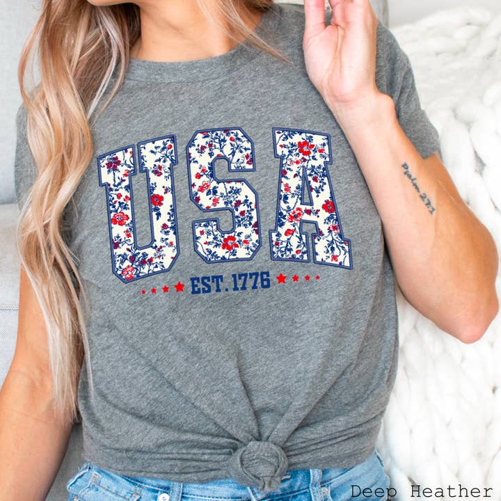 Shoppe SHC - Wholesale T-Shirt (Graphic) - Women's - July 4th Graphic Tee | Floral USA Â | Bella CanvasÂ