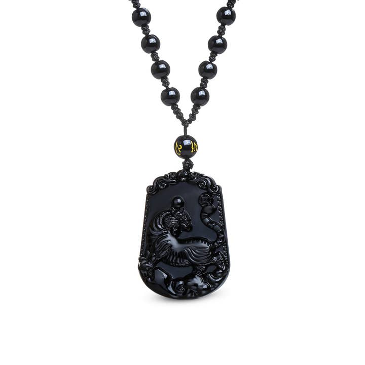 “Inventiveness of the Tiger” black obsidian necklace for wholesale by KARMA YOGA SHOP
