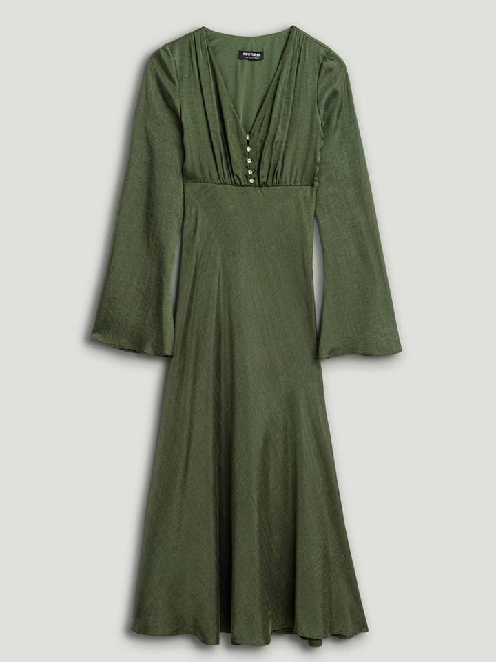 Crystal-Button V-Neck Maxi Dress for wholesale by NOCTURNE