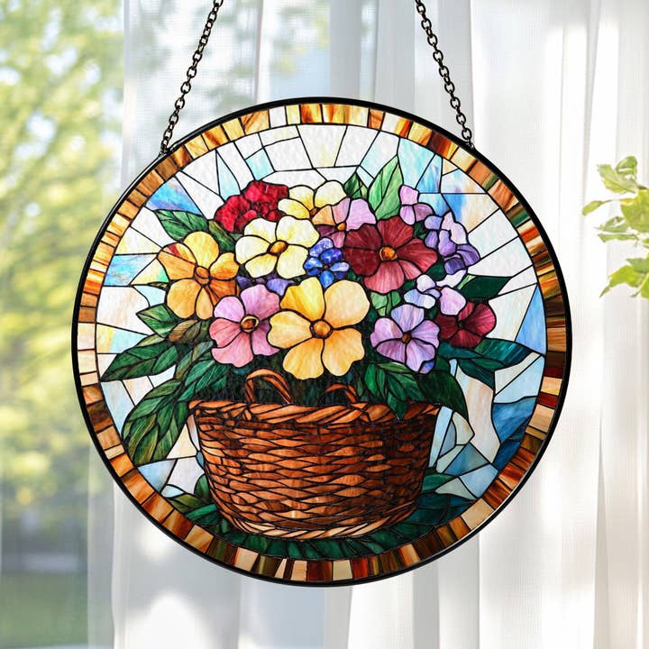 Mountain Wildflowers Stained Glass Suncatcher, Nature Decor for wholesale by TMLECOM LTD