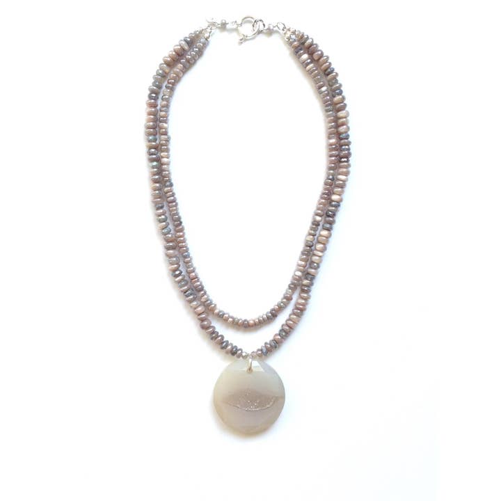 Solid Design Studios - Wholesale Pendant/Charm Necklace - Double-Strand Moonstone & Labradorite Necklace With Druzy Pendant1