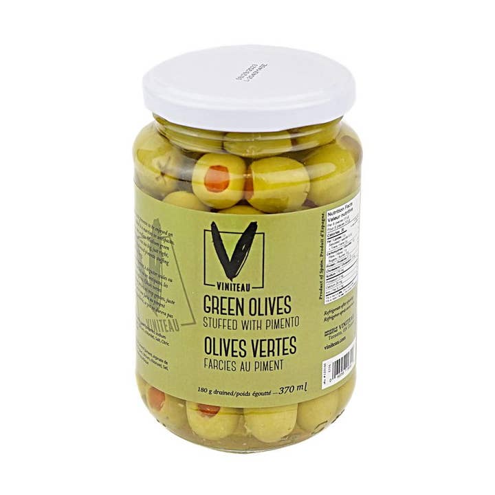 Olives vertes farcies au piment 370 ml Viniteau pour la vente par Viniteau