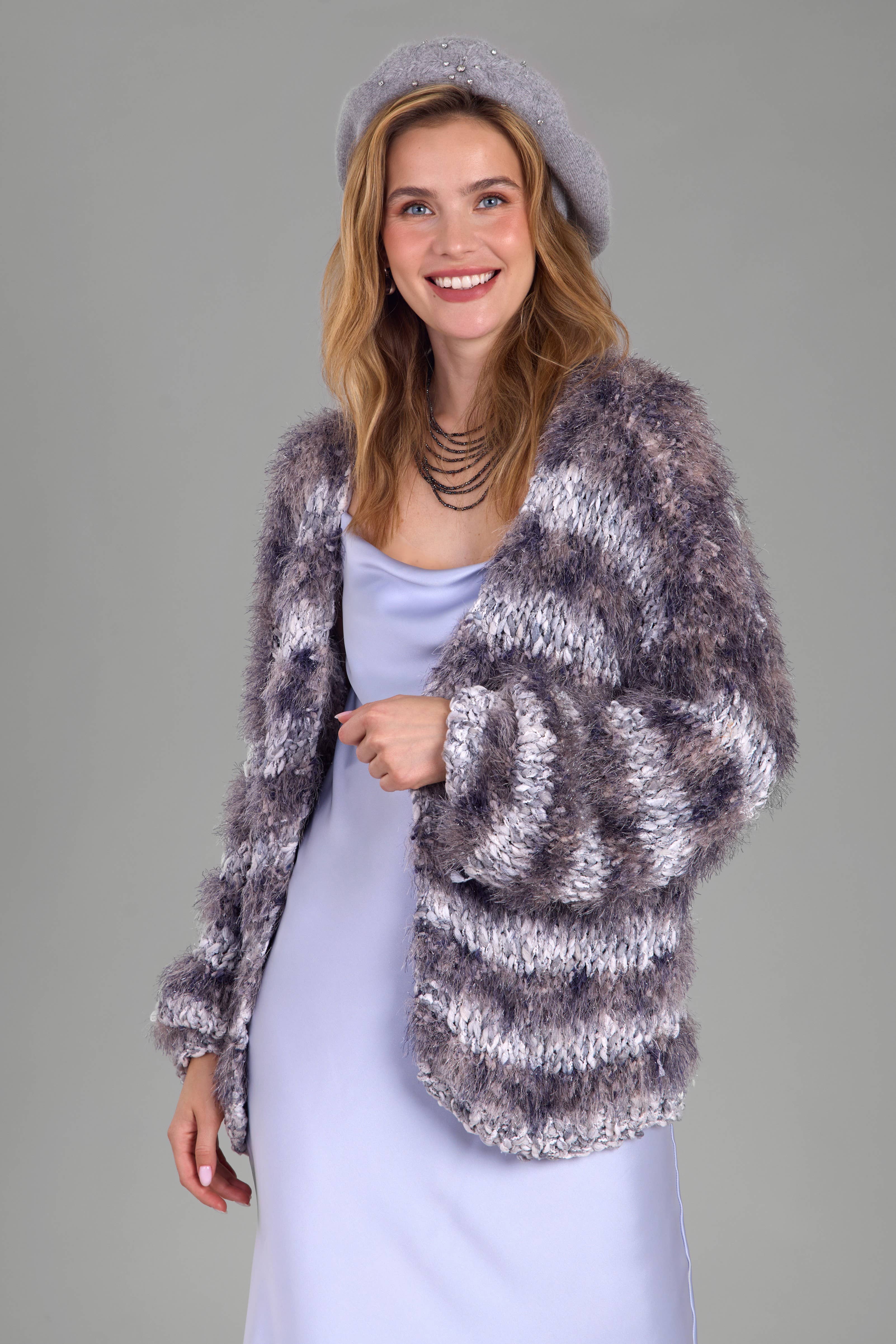 SAACHI - Wholesale Cardigan – Women’s - Eyelash Hand Knit Cardigan4