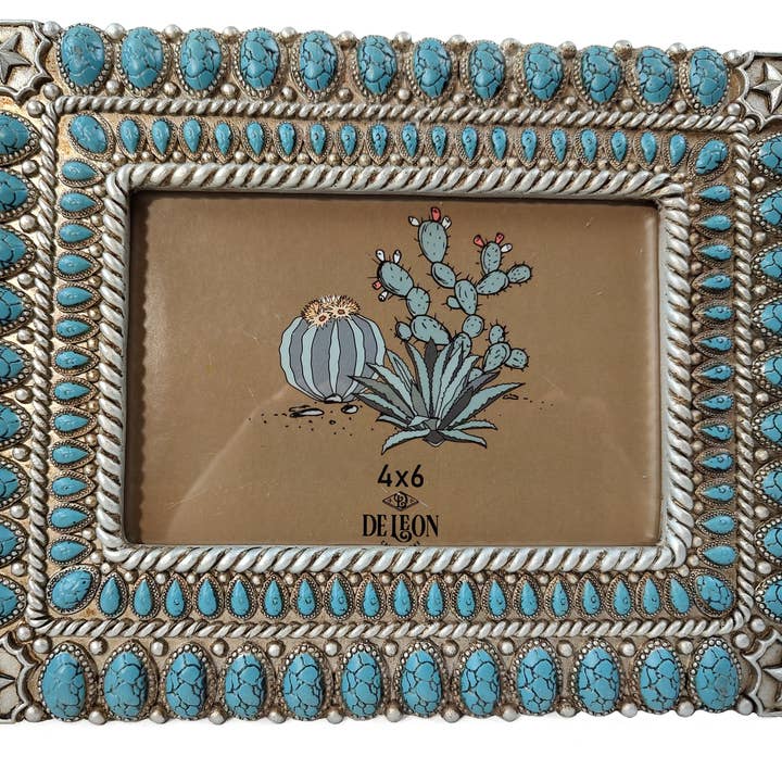 De Leon Collections - Wholesale Picture Frame - Rustic Western Star Turquoise Beads 6” x 4” Picture Frame