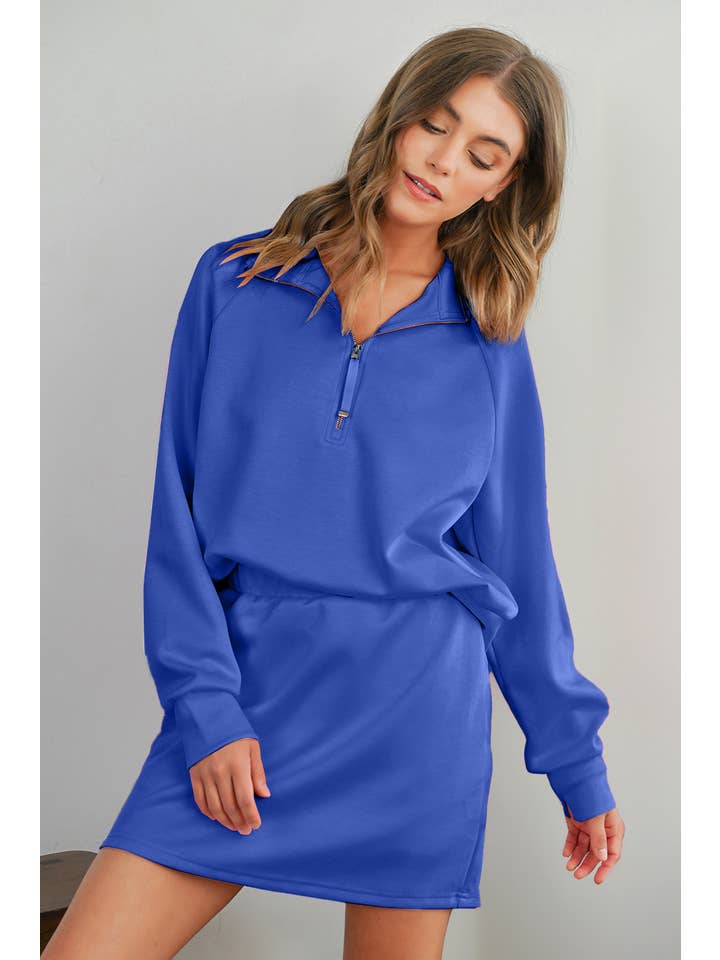 Aapparella - Wholesale Top & Skirt Set - Women's - Solid Half Zip Front Pullover & Mini Skirt 2 Pcs Set | S-XL4