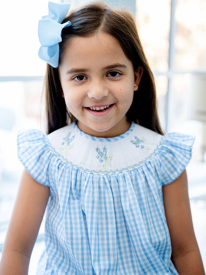 Bluebonnets in Spring Smocked Helen Dress for wholesale by Ruth and Ralph
