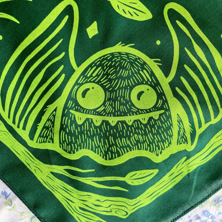 Shapelessflame - Wholesale Bandana - Unisex - Cryptid + Alien Bandana Altar Tarot Cloth Bright Green Scree