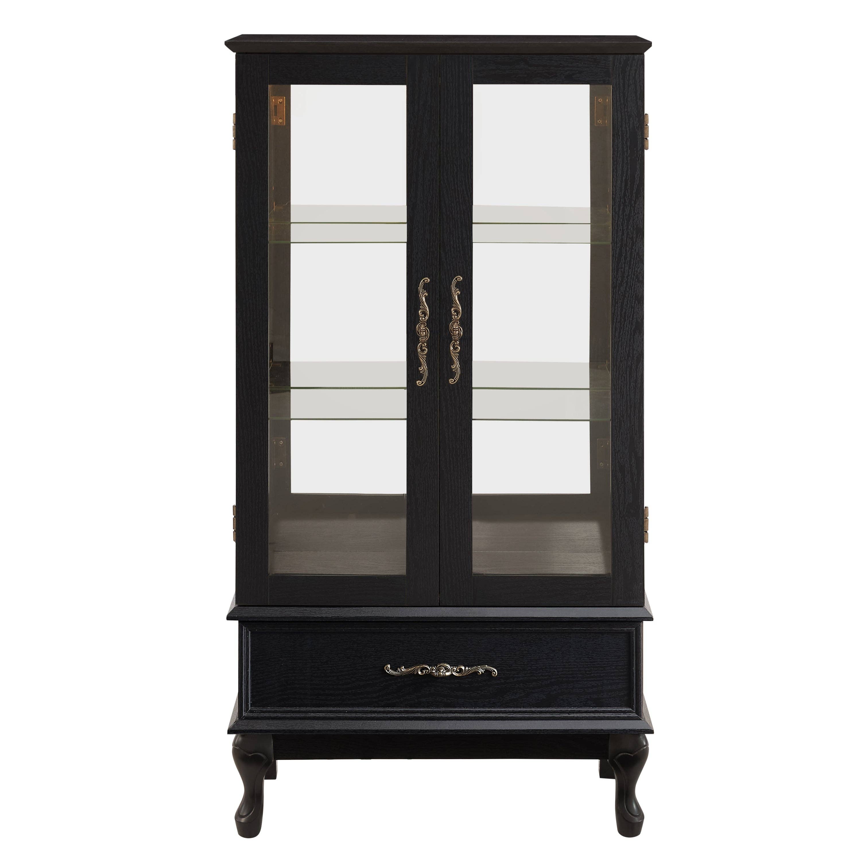 39F Inc. - Wholesale Cabinet - Black Lighted Curio Cabinet (2 Glass Doors, LED Lights )10