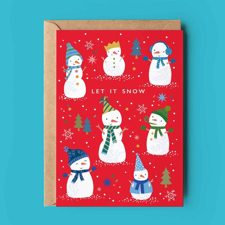 Snemænd mønstret julekort | Sjovt julekort for engroshandel hos Klara Hawkins