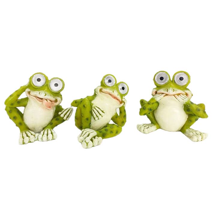 5.5" Resin Solar Frogs, 3 asst. for wholesale by Santa’s Workshop Inc.