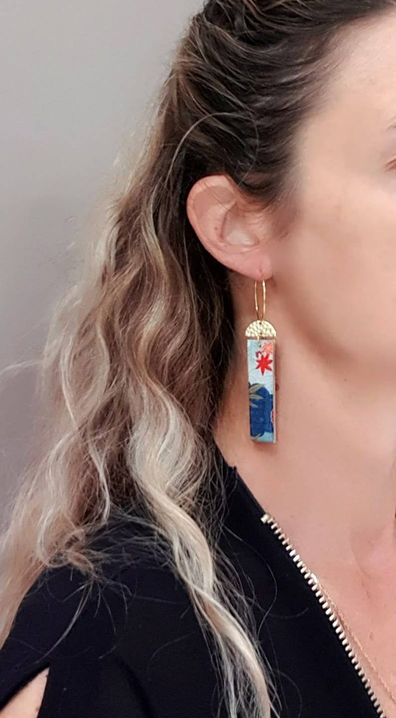 SUNKRIS - Wholesale Dangle Earrings - Japanese paper rectangle resin and wood earrings1