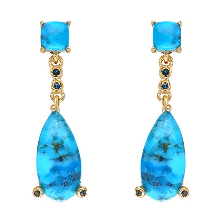 Goud Vermeil Over Zilver Turkoois Oorbel RLE25131 voor wholesale door Tiramisu