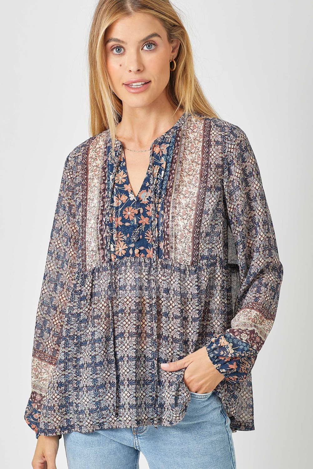 Mystree - Wholesale Blouse - Women's - 60521 Printed Peasant Blouse