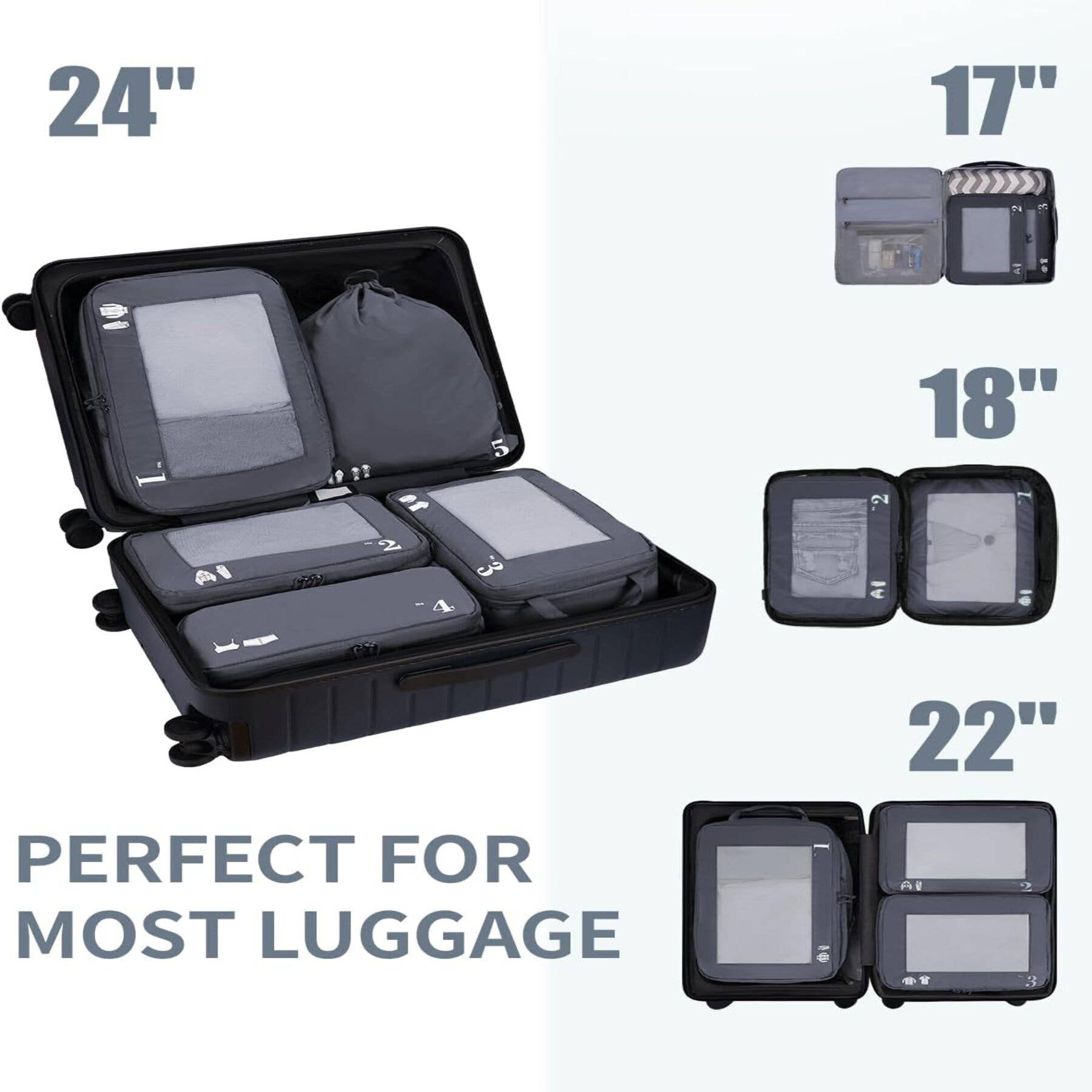 wandf - Wholesale Travel Set - 5 Set Compression Packing Cubes for Suitcases Organiser Bags55