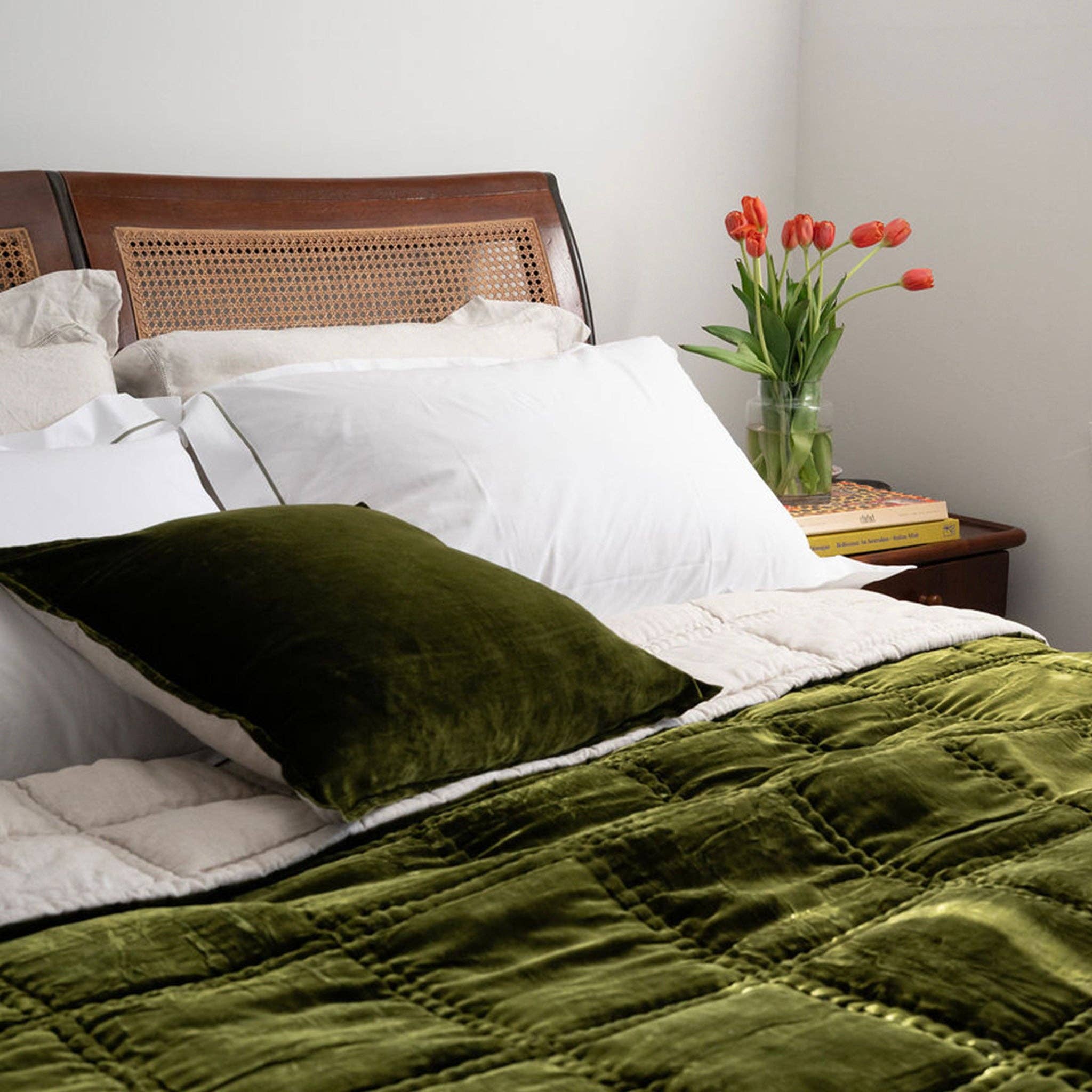 Olive Silk Velvet Cushion for wholesale on Faire2