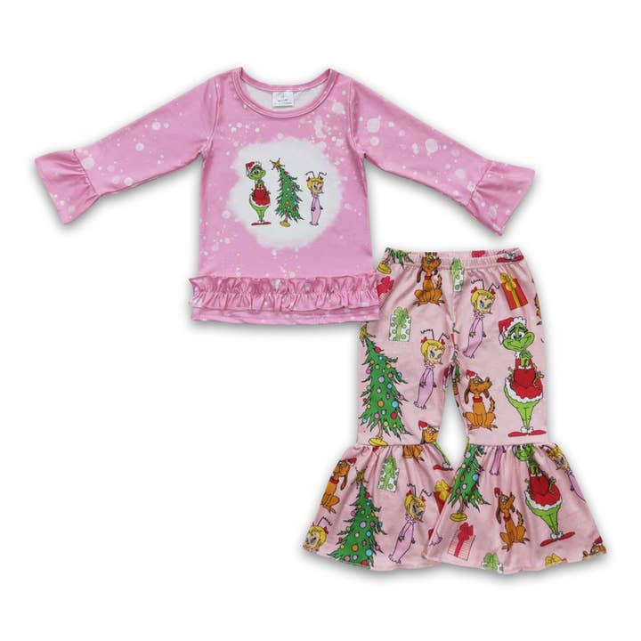 Pink bleached shirt green face kids girls clothing for wholesale by Yawoo Garments