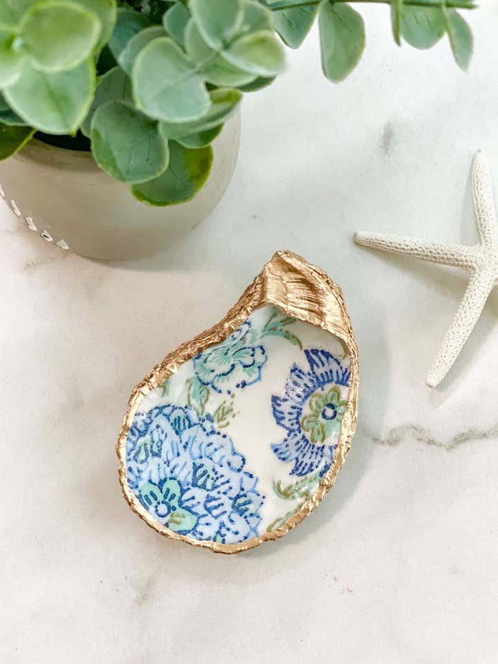 Pastel Flowers Oyster Trinket Dish for wholesale by Alison Brooke Designs