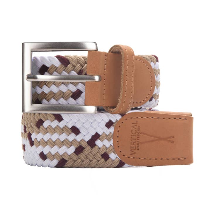 Black beige white elastic braided belt for wholesale by VERTICAL L'ACCESSOIRE