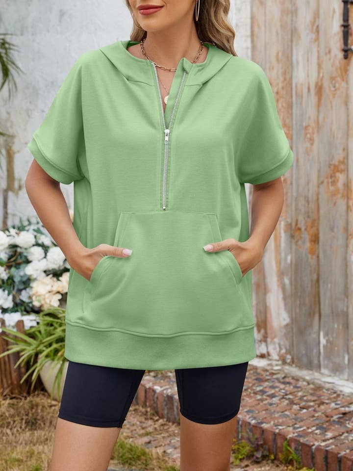 Hooded Loose Zip-Up Sweatshirt T-Shirt Top for wholesale by HIDDENBRAND