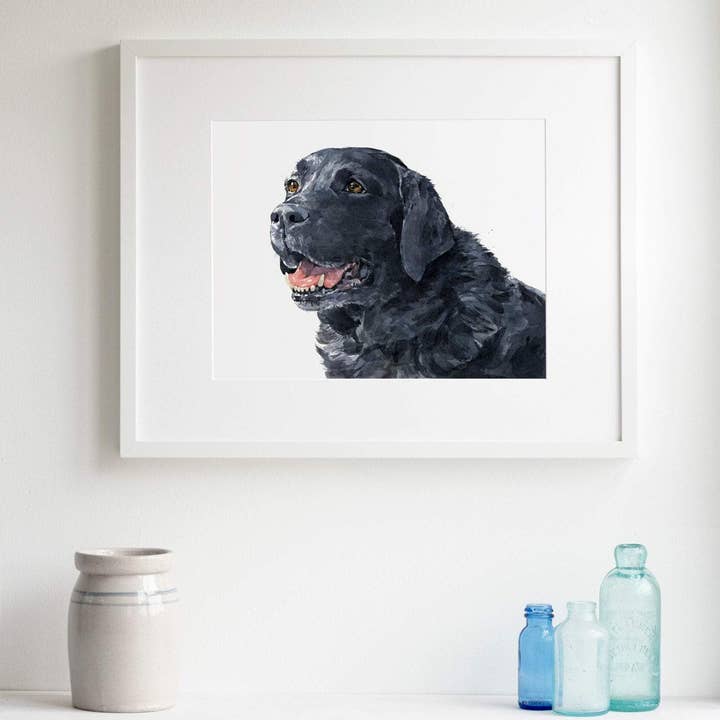 Impression artistique en forme de chien de laboratoire noir, aquarelle Labrador Retriever pour la vente par Studio Tuesday