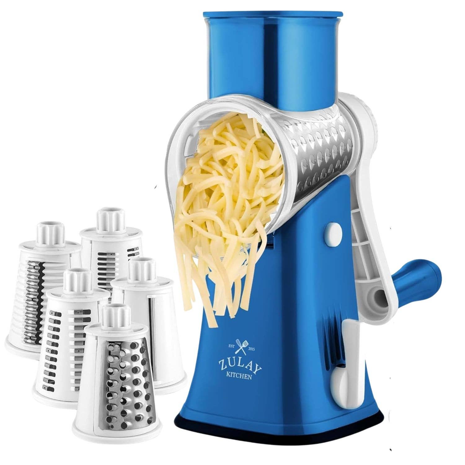 Zulay Kitchen - Vendita all'ingrosso Grattuge - Grattugia rotativa per formaggio con 5 tamburi intercambiabili10