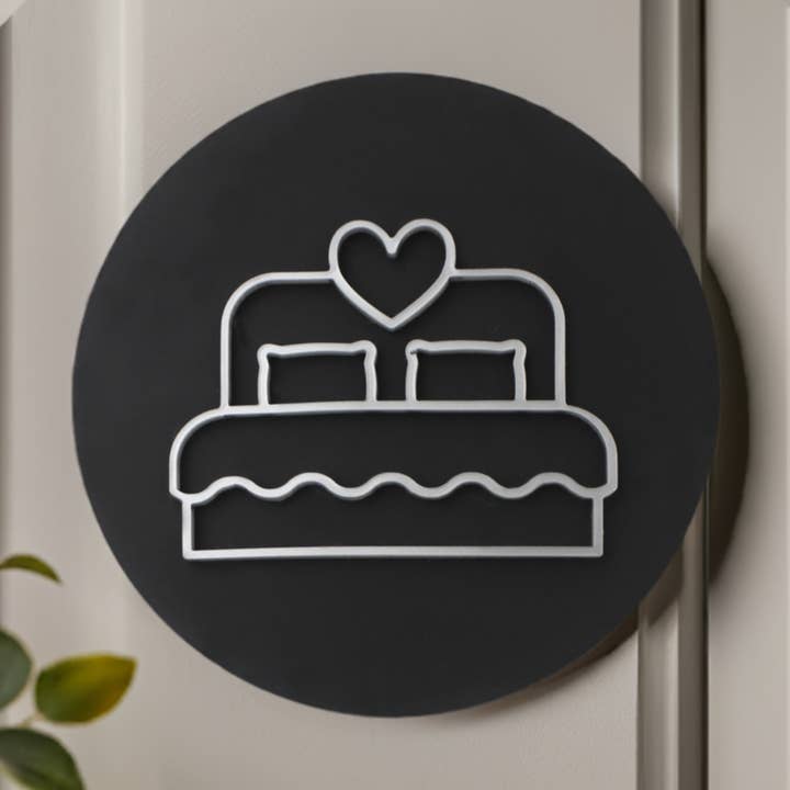 Bedroom Bed with Heart, Door Plaque - Available in 2 Sizes for wholesale by Mac and lilly