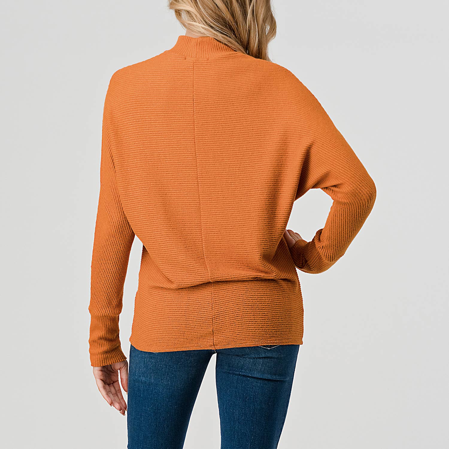 Heimious - Wholesale Knit Top - Women's - Mock Neck Long Dolman Sleeve Ribbed Knit Top, T26151