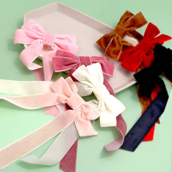 JOSSLYN by wall to wall - Wholesale Hair Clip - Women's - SOFT LONG VELVET RIBBON BOW HAIR CLIPS | 40H724